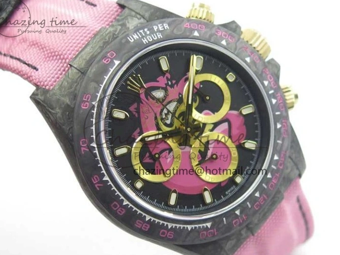 MiroTime 0326 Daytona DIW Carbon V2 WWF Best Edition Black Pink Dial On Pink Nylon Strap A Reliable 3113